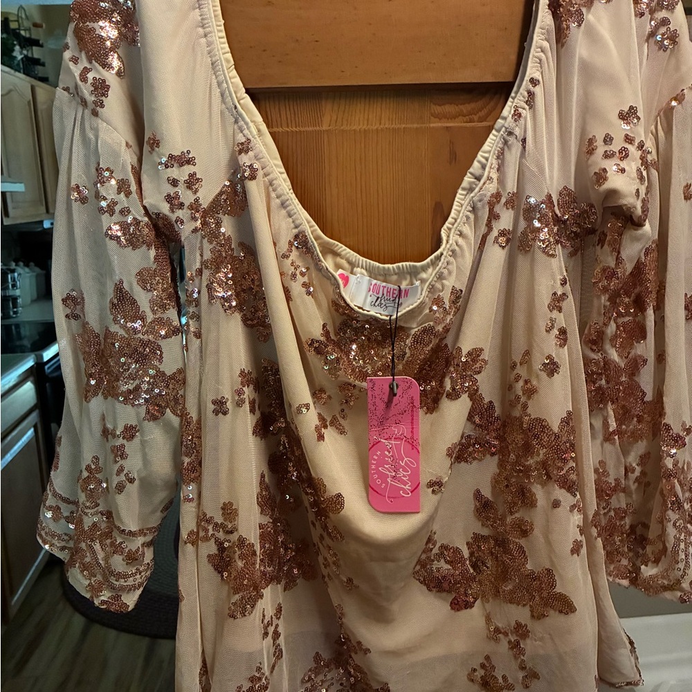 Southern Fried Chics sequin blouse